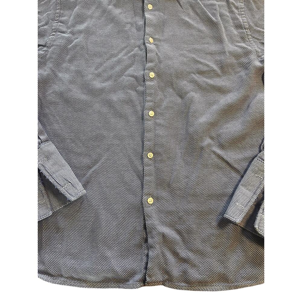 Perry Ellis Men's Large Blue Micro-Check French Cuff Button Down Dress Shirt - Picture 5 of 7